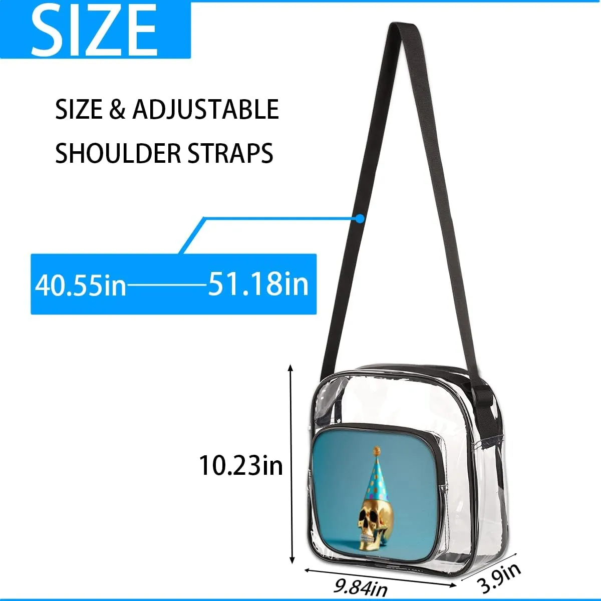 Gold Skull Party Clear Crossbody Bag Clear Messenger Bag Shoulder Bags Clear Purse Stadium Approved