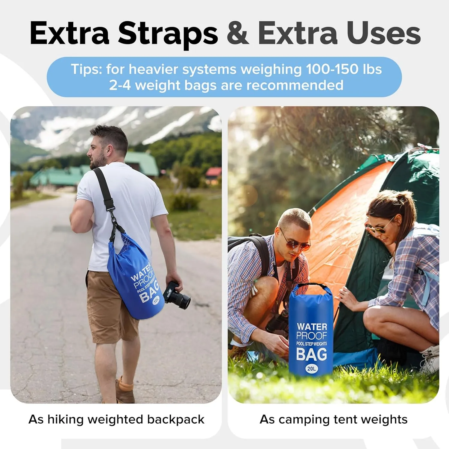 Goovilla Pool Ladder Weights Universal | 2 Pack 10L 500D PVC Waterproof Tear-Resistance Sand Bags for Above Ground Pools Steps | Easy to Fill and Seal with Strong Handle and 2 Straps (Dark Blue)