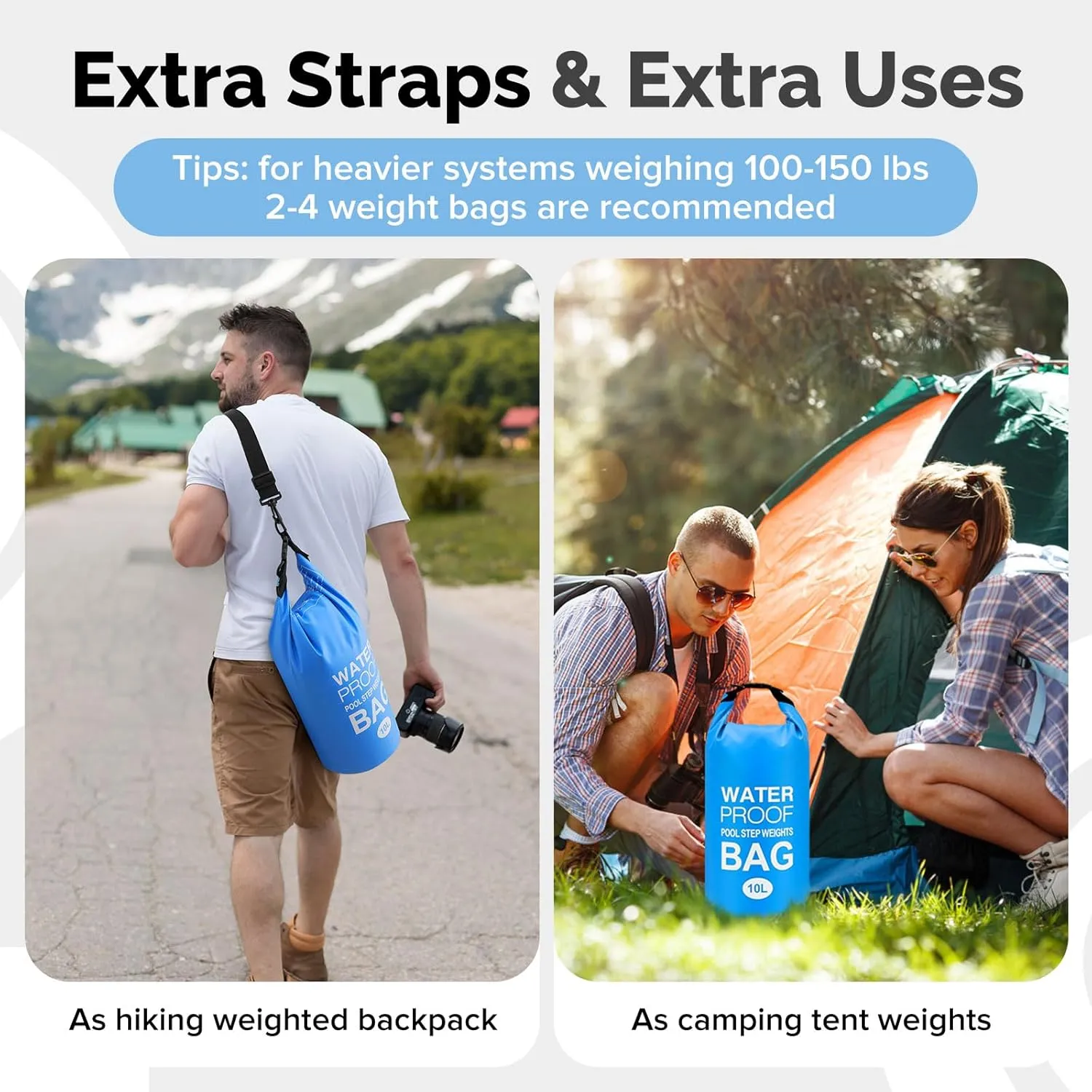 Goovilla Pool Ladder Weights Universal | 2 Pack 10L 500D PVC Waterproof Tear-Resistance Sand Bags for Above Ground Pools Steps | Easy to Fill and Seal with Strong Handle and 2 Straps (Sky Blue)