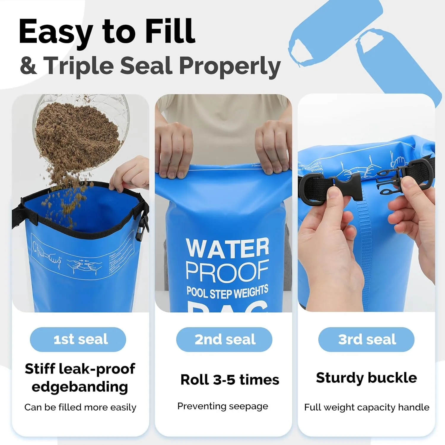 Goovilla Pool Ladder Weights Universal | 2 Pack 10L 500D PVC Waterproof Tear-Resistance Sand Bags for Above Ground Pools Steps | Easy to Fill and Seal with Strong Handle and 2 Straps (Sky Blue)