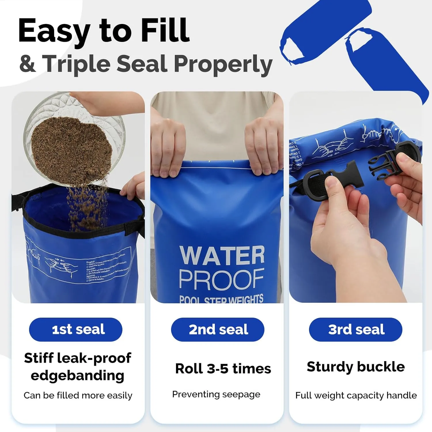 Goovilla Pool Ladder Weights Universal | 2 Pack 20L 500D PVC Waterproof Tear-Resistance Sand Bags for Above Ground Pools Steps | Easy to Fill and Seal with Strong Handle and 4 Straps (Dark Blue)