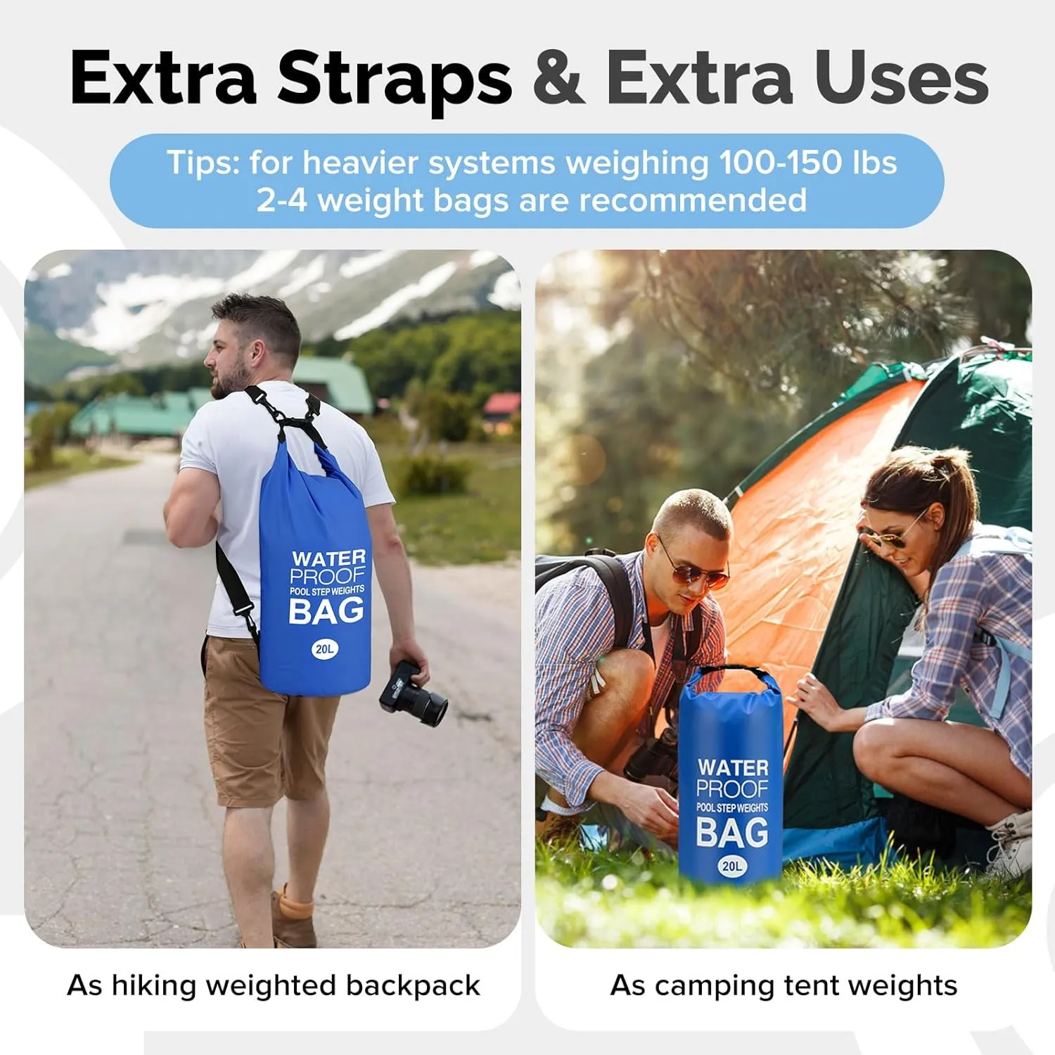 Goovilla Pool Ladder Weights Universal | 2 Pack 20L 500D PVC Waterproof Tear-Resistance Sand Bags for Above Ground Pools Steps | Easy to Fill and Seal with Strong Handle and 4 Straps (Dark Blue)