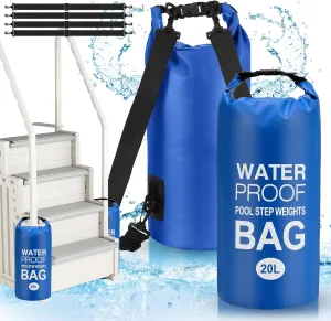 Goovilla Pool Ladder Weights Universal | 2 Pack 20L 500D PVC Waterproof Tear-Resistance Sand Bags for Above Ground Pools Steps | Easy to Fill and Seal with Strong Handle and 4 Straps (Dark Blue)
