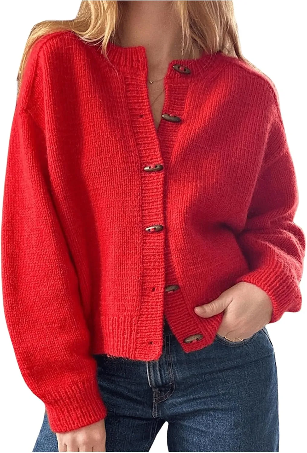 GORGLITTER Women's Winter Sweater Cropped Button Up Cardigan Sweaters Long Sleeve Knit Tops