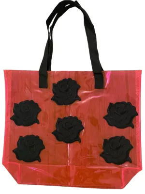 Gothic Black Roses Holographic PVC Fuchsia Tote Bag