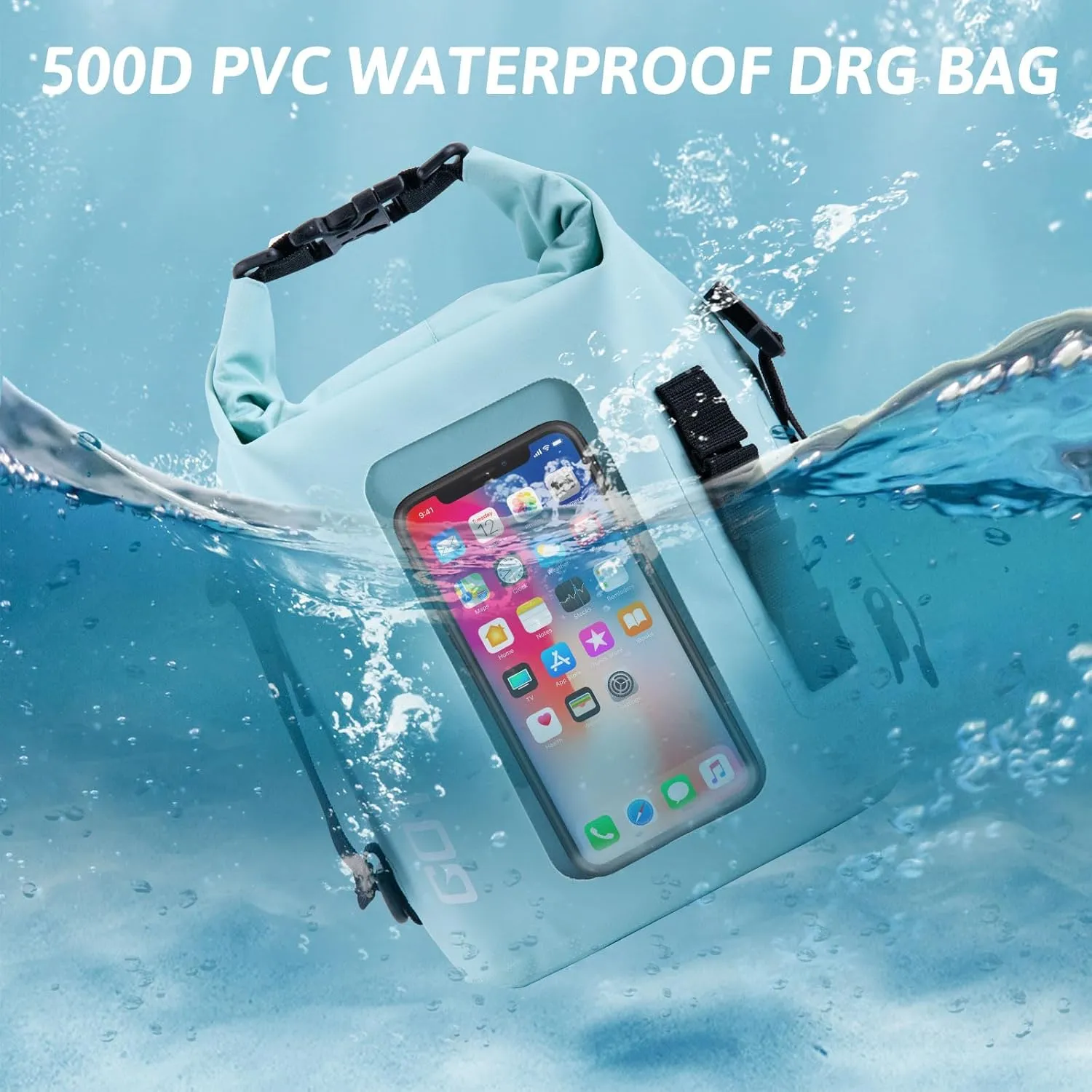 Goture Dry Bag, 5L Waterproof Bag with Shoulder Straps, 500D PVC Small Dry Sack Touchscreen Waterproof Backpack Phone Pouch, Roll Top Crossbody for Kayaking, Boating, Fishing, Camping, Beach, Travel
