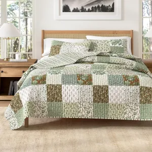 Great Bay Home 3-Piece King/California King Microfiber Quilt Set with Shams - Patchwork Floral Reversible Design - Lightweight, All-Season, Layerable Bedding Set (Floral Grid - Brown)