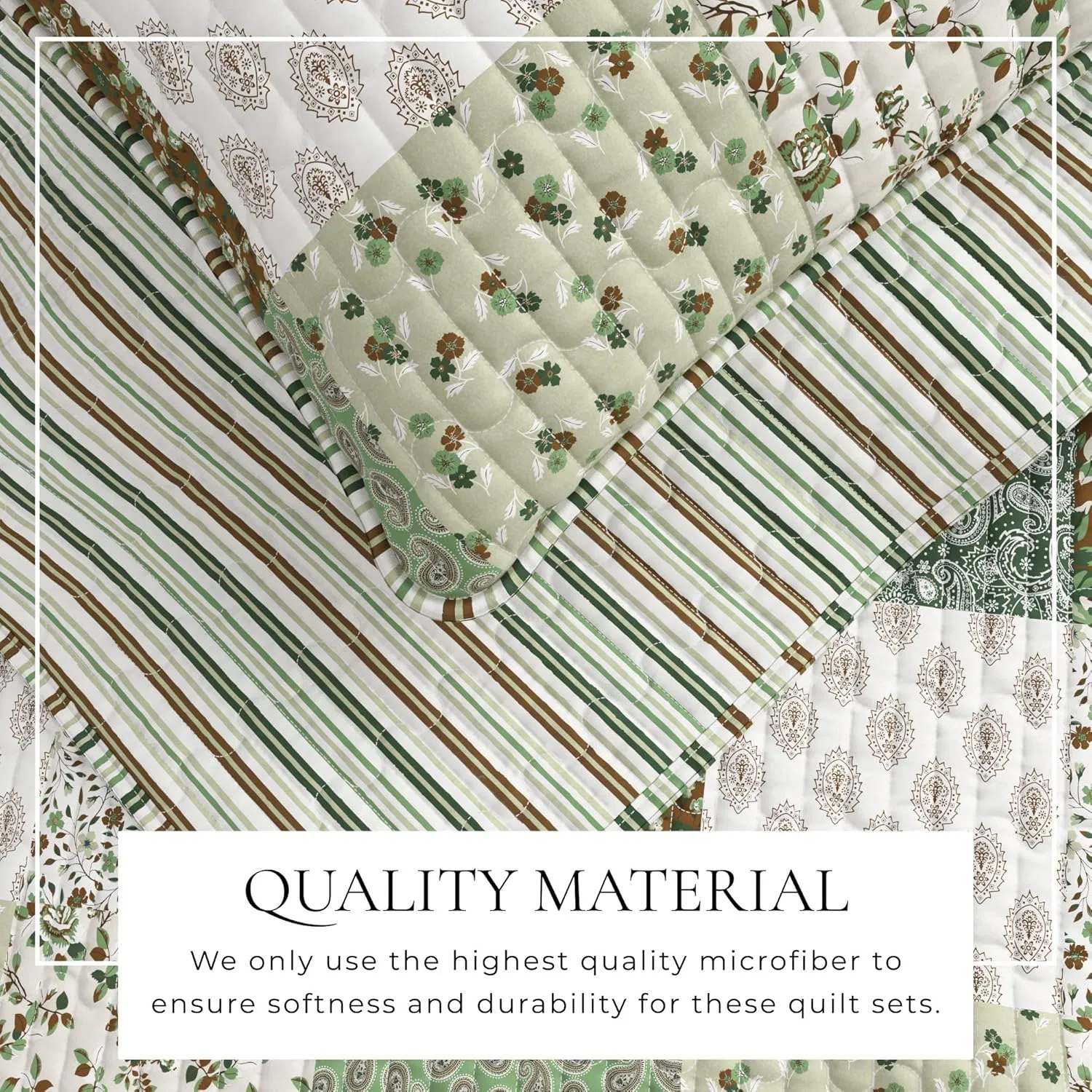 Great Bay Home 3-Piece King/California King Microfiber Quilt Set with Shams - Patchwork Floral Reversible Design - Lightweight, All-Season, Layerable Bedding Set (Floral Grid - Brown)