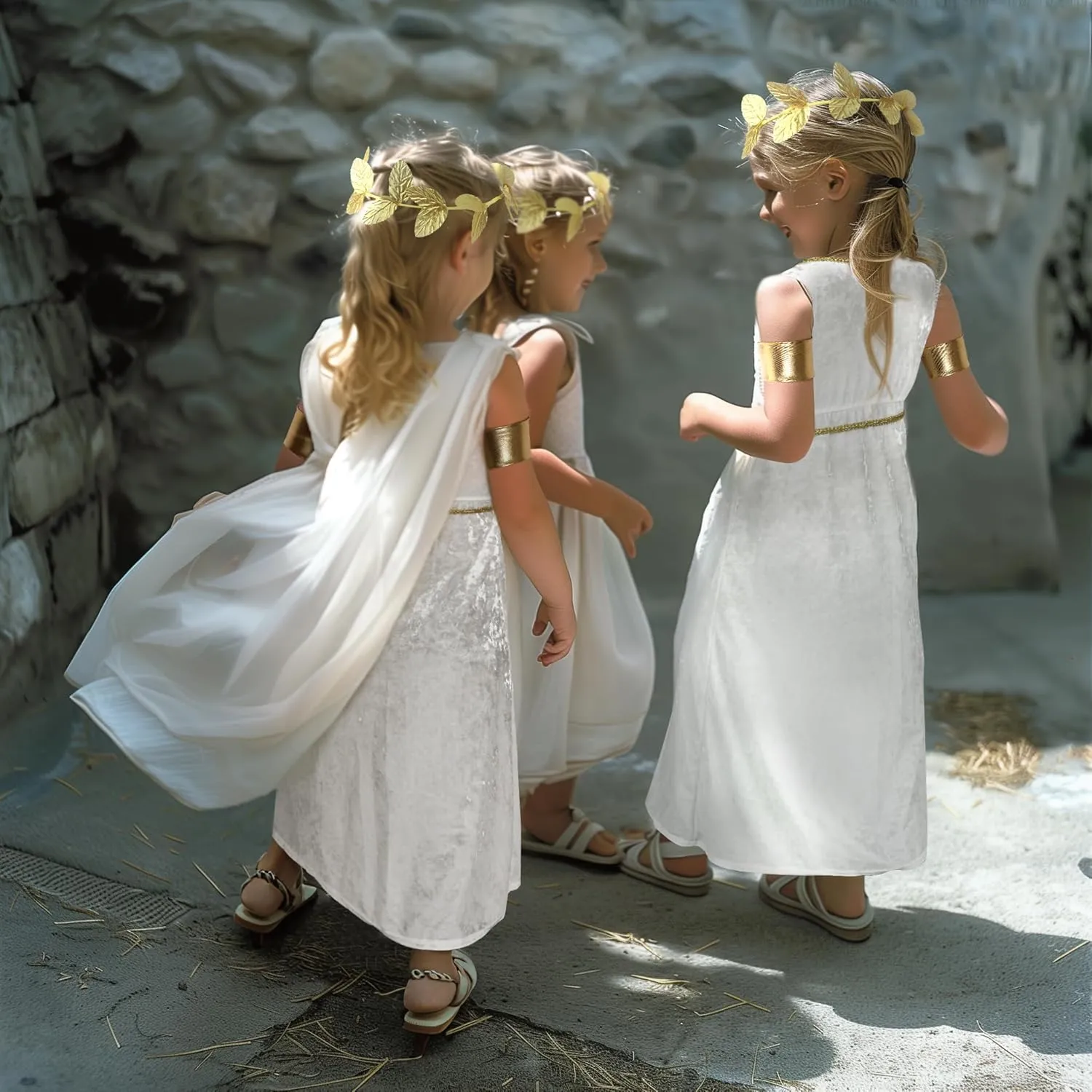 Greek Costume Kids Toga Roman Goddess Athena Children Halloween Cosplay Grecian Dress Up Outfit Set