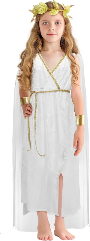Greek Costume Kids Toga Roman Goddess Athena Children Halloween Cosplay Grecian Dress Up Outfit Set