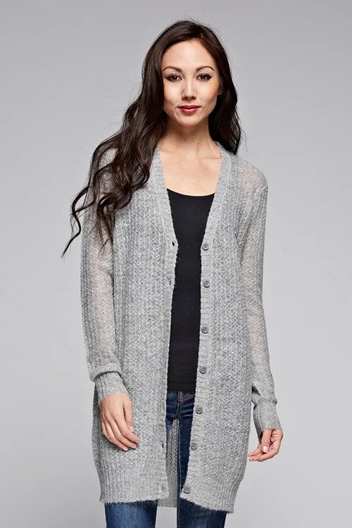 Grey Casual Lightweight Button Front Cardigan