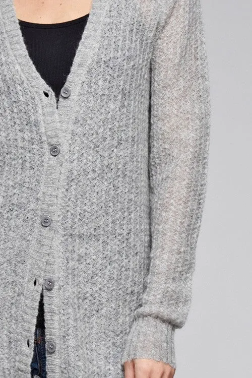 Grey Casual Lightweight Button Front Cardigan