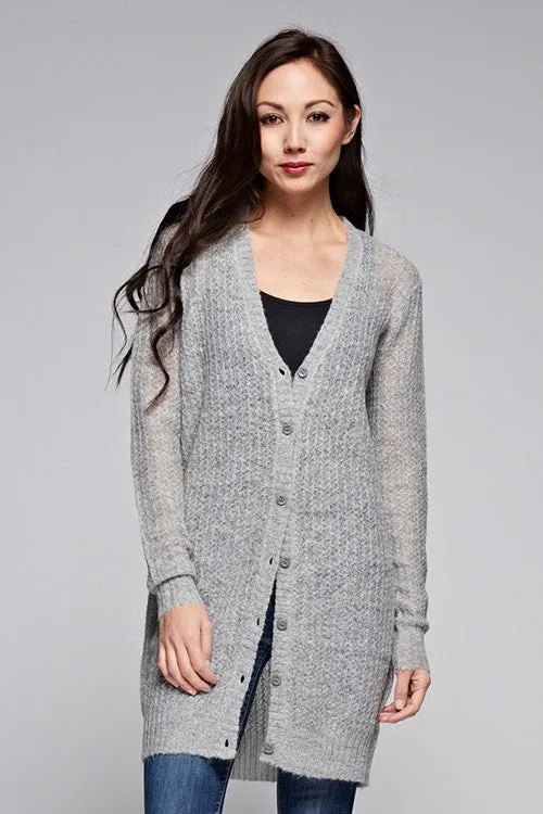 Grey Casual Lightweight Button Front Cardigan