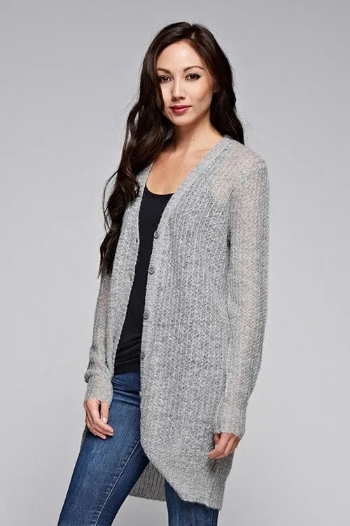 Grey Casual Lightweight Button Front Cardigan