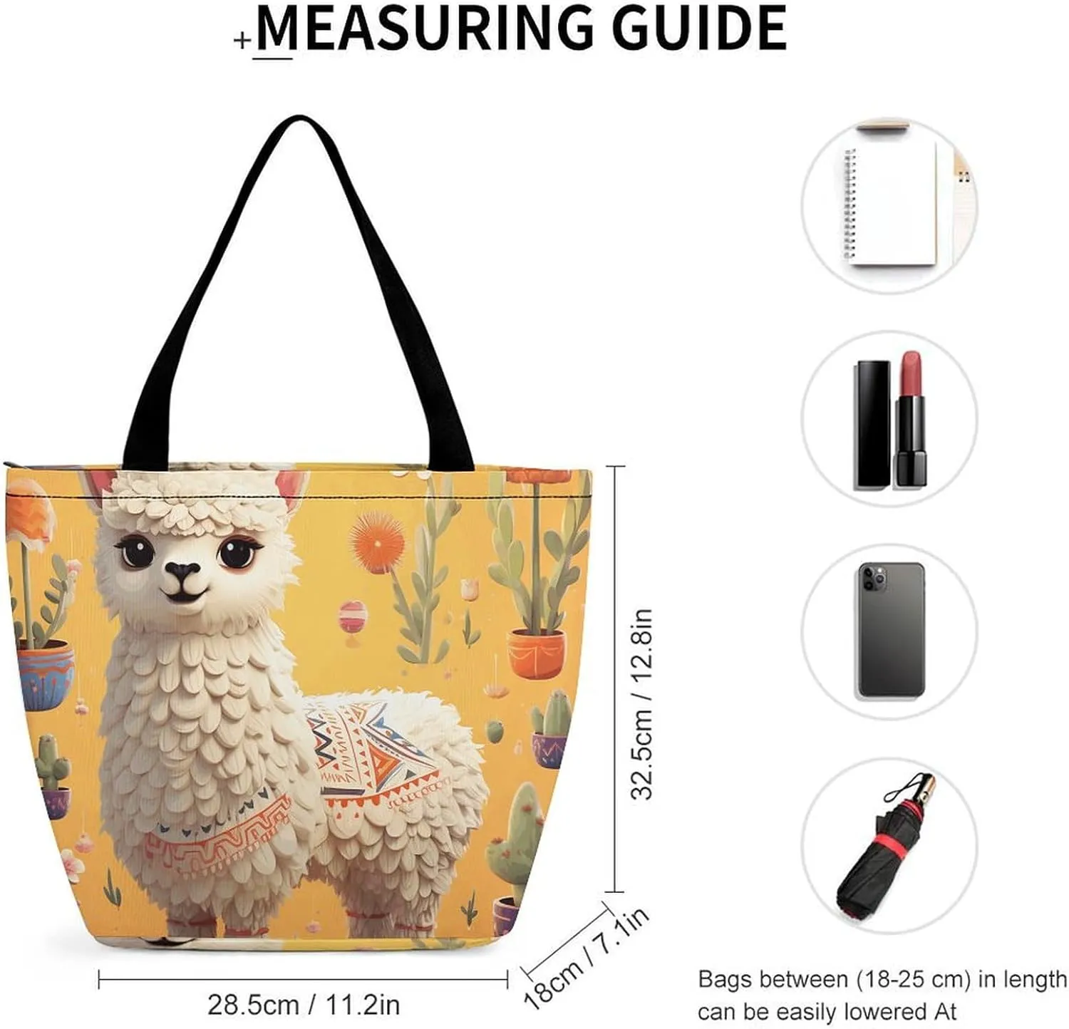 Grocery Bag Reusable Tote Bag Foldable Cartoon Alpaca Shopping Bag Handbag Washable Shoulder Bag for Travel