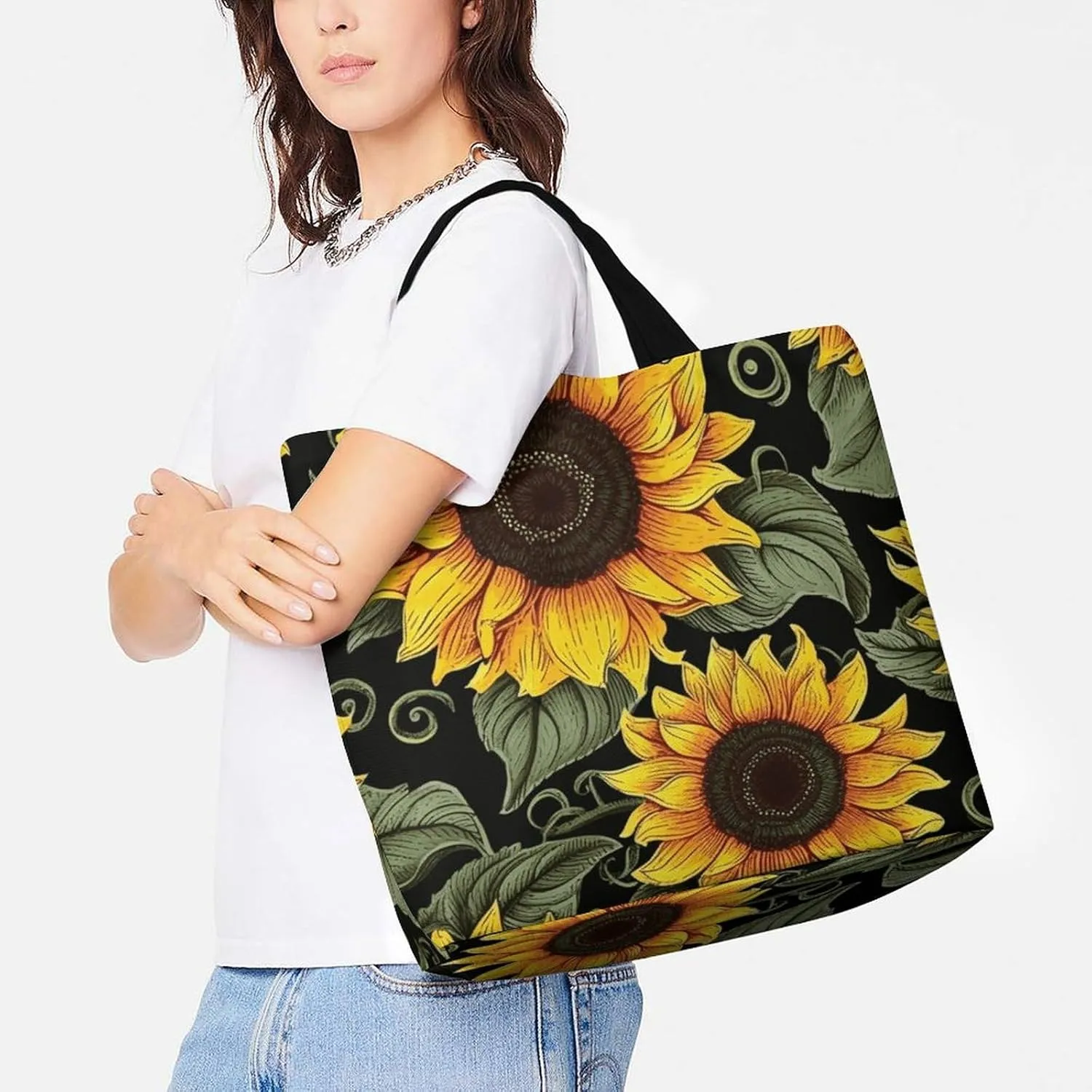 Grocery Bag Reusable Tote Bag Foldable Floral Print Shopping Bag Handbag Washable Shoulder Bag for Travel