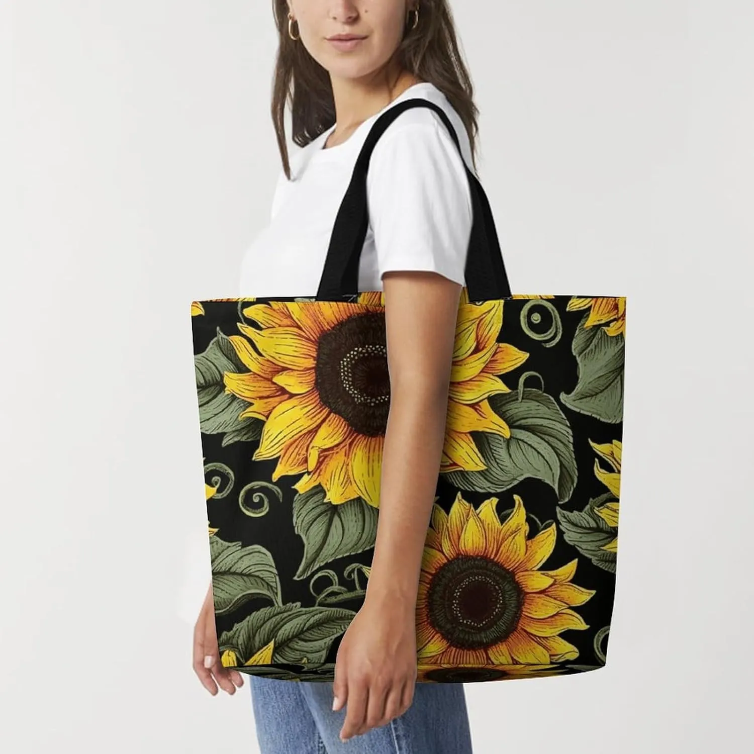 Grocery Bag Reusable Tote Bag Foldable Floral Print Shopping Bag Handbag Washable Shoulder Bag for Travel