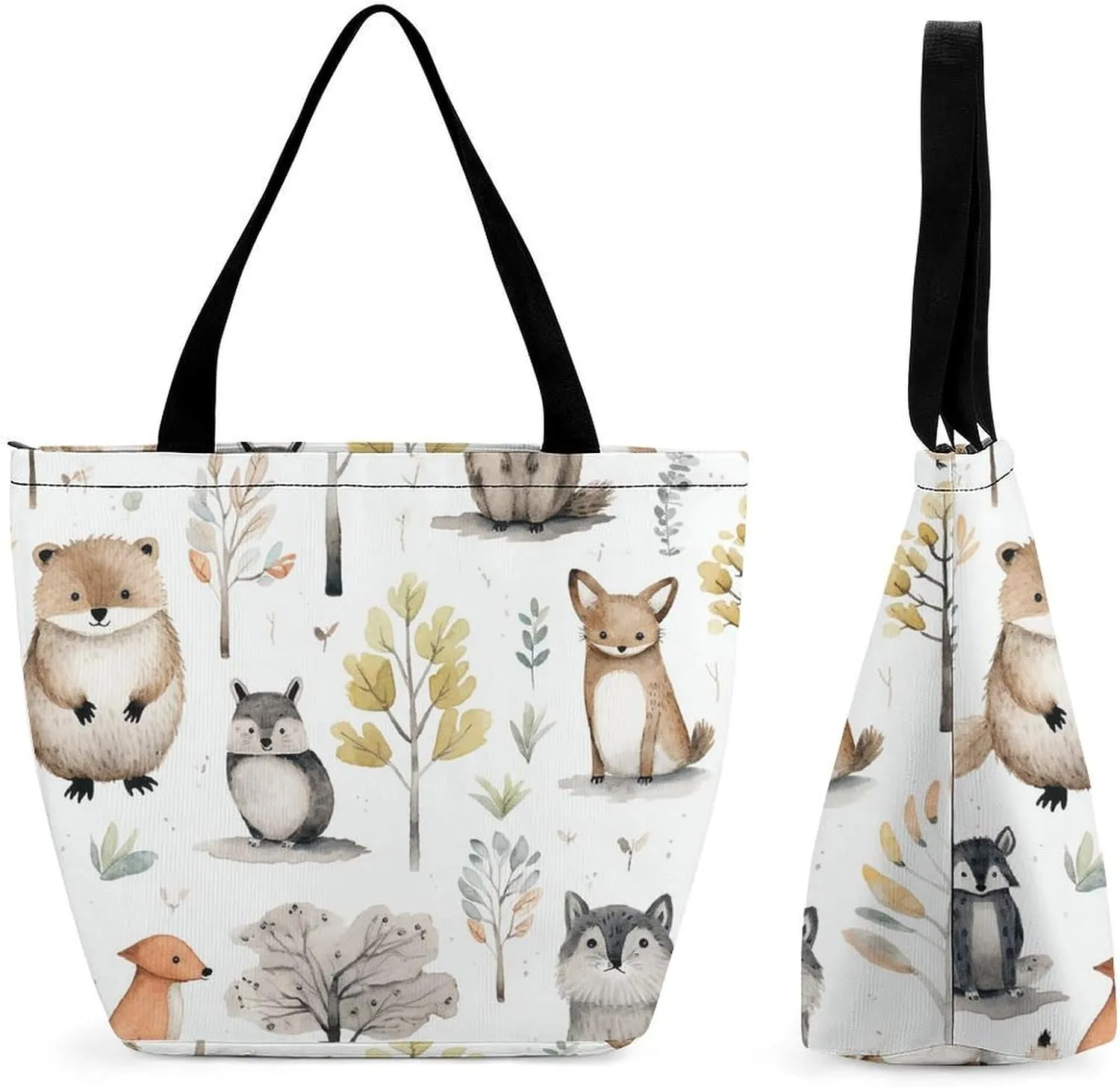 Grocery Bag Reusable Tote Bag Foldable Forest Creatures Shopping Bag Handbag Washable Shoulder Bag for Travel