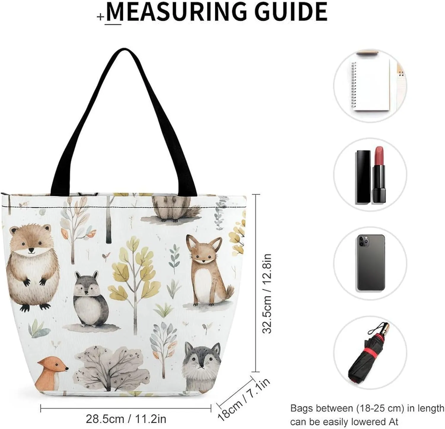 Grocery Bag Reusable Tote Bag Foldable Forest Creatures Shopping Bag Handbag Washable Shoulder Bag for Travel