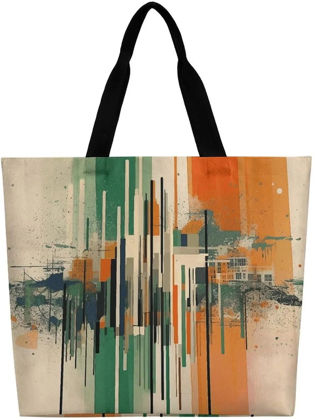 Grocery Bag Reusable Tote Bag Foldable Green Decorative Pattern Shopping Bag Handbag Washable Shoulder Bag for Travel