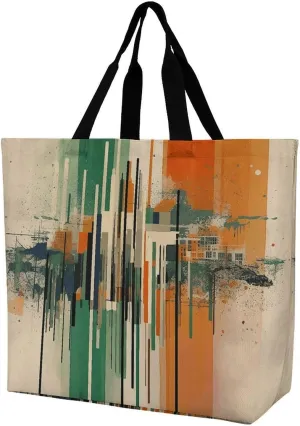 Grocery Bag Reusable Tote Bag Foldable Green Decorative Pattern Shopping Bag Handbag Washable Shoulder Bag for Travel