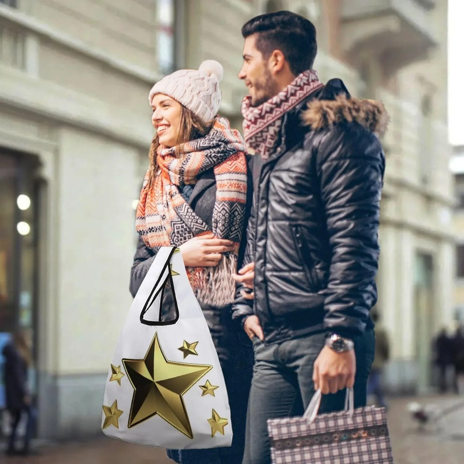 Grocery Bag Reusable Tote Bag Foldable Handmade Red Love Heart Shopping Bag Handbag Washable Shoulder Bag for Travel