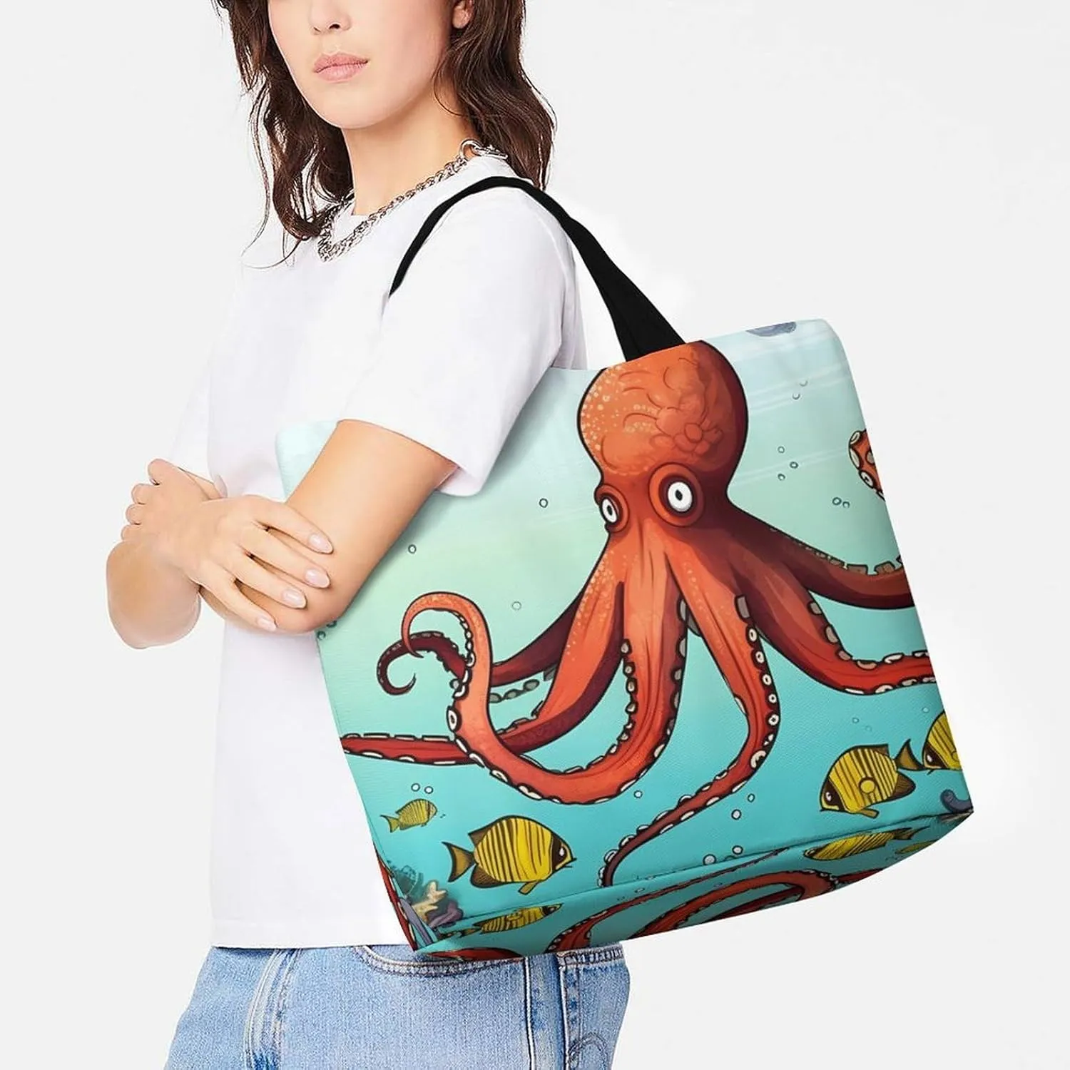 Grocery Bag Reusable Tote Bag Foldable Handmade Red Love Heart Shopping Bag Handbag Washable Shoulder Bag for Travel