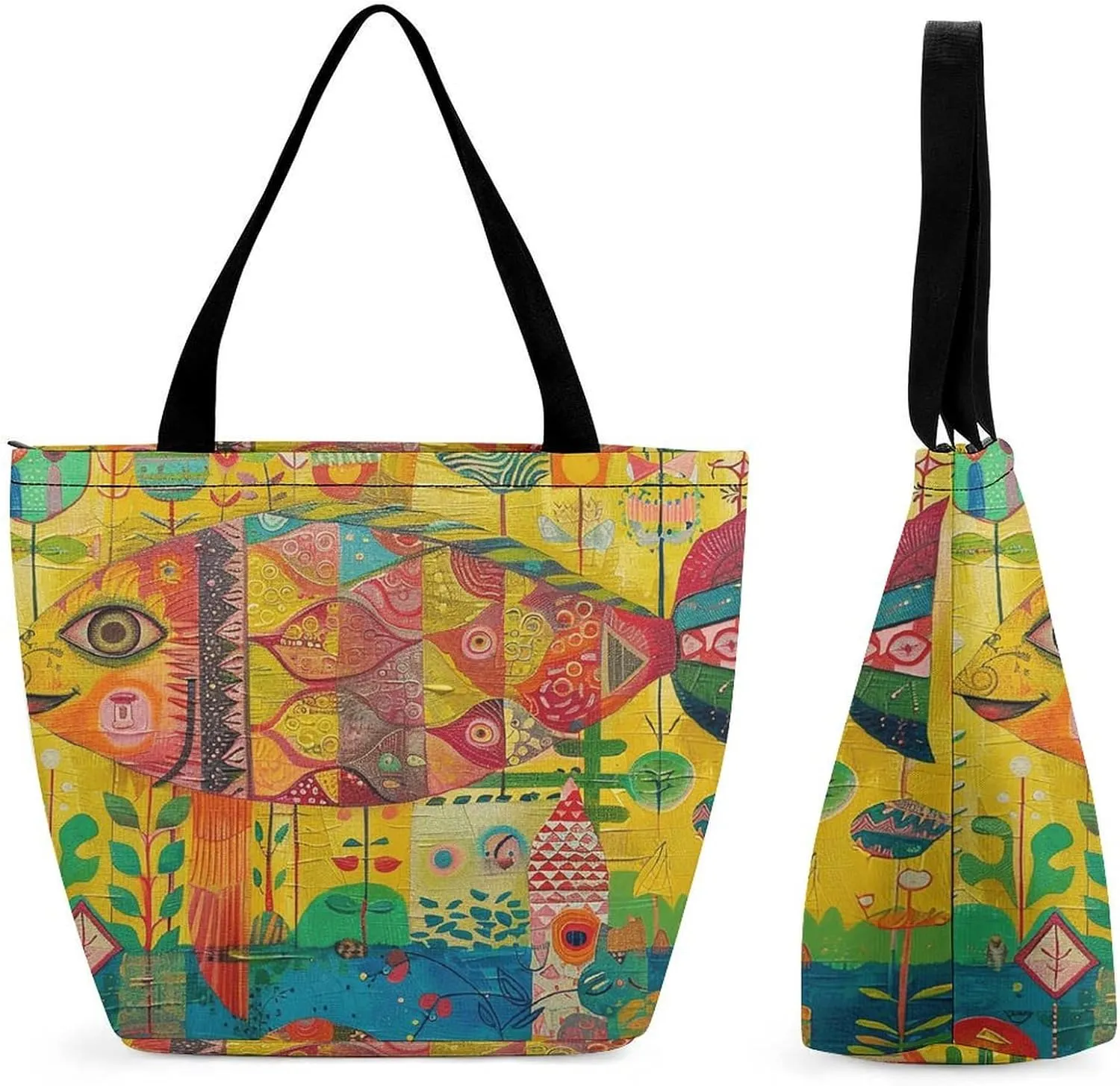 Grocery Bag Reusable Tote Bag Foldable White Cat Painting Shopping Bag Handbag Washable Shoulder Bag for Travel