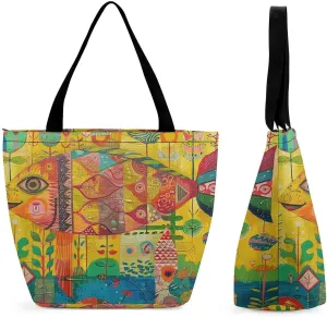 Grocery Bag Reusable Tote Bag Foldable White Cat Painting Shopping Bag Handbag Washable Shoulder Bag for Travel