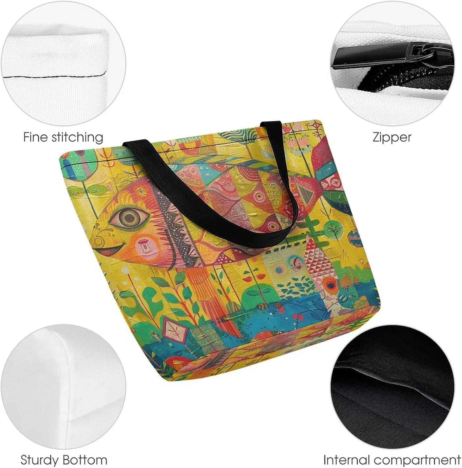 Grocery Bag Reusable Tote Bag Foldable White Cat Painting Shopping Bag Handbag Washable Shoulder Bag for Travel