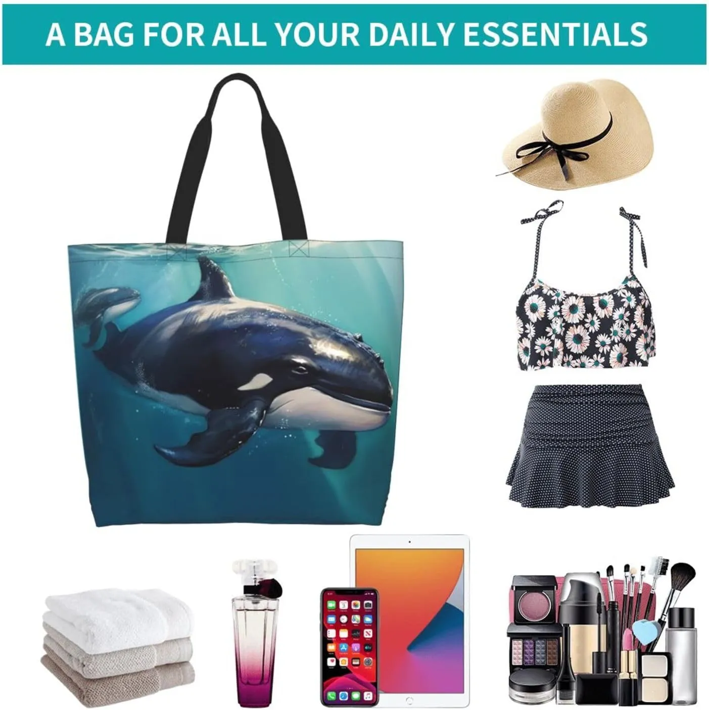 Grocery Bag Reusable Tote Bag Foldable Winter Farmhouse Shopping Bag Handbag Washable Shoulder Bag for Travel