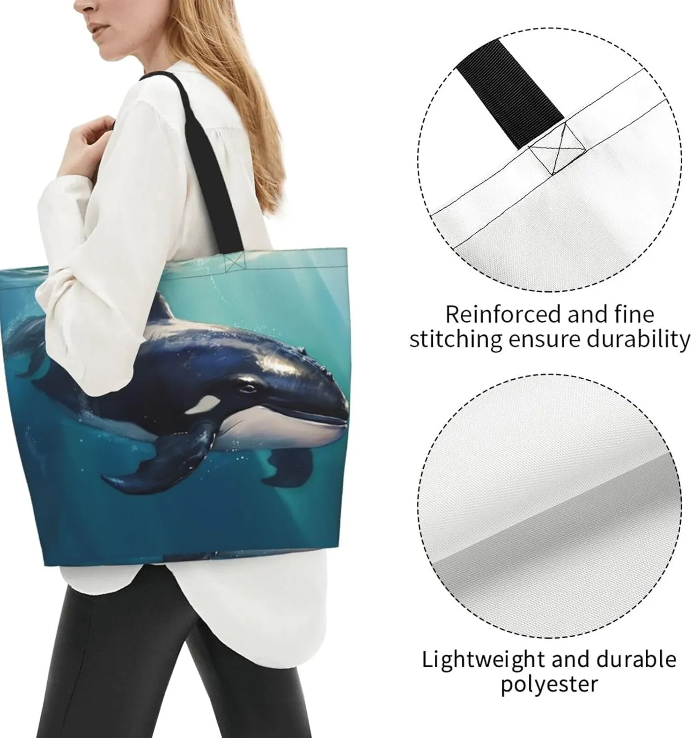 Grocery Bag Reusable Tote Bag Foldable Winter Farmhouse Shopping Bag Handbag Washable Shoulder Bag for Travel