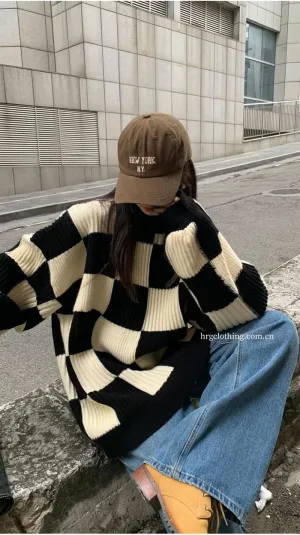 Grunge Clothes Grandpa Sweaters Vintage Aesthetic Baggy Dark Academia Clothing Plaid Striped Preppy Pullovers 2025