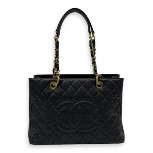 GST Tote Bag Black in Caviar Leather, Gold hardware