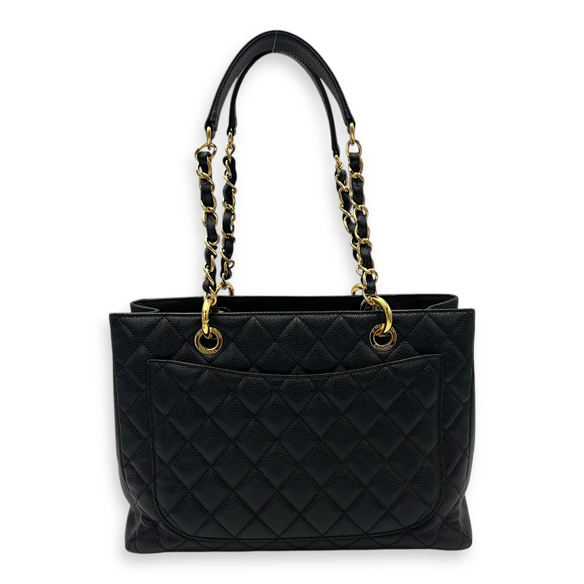 GST Tote Bag Black in Caviar Leather, Gold hardware