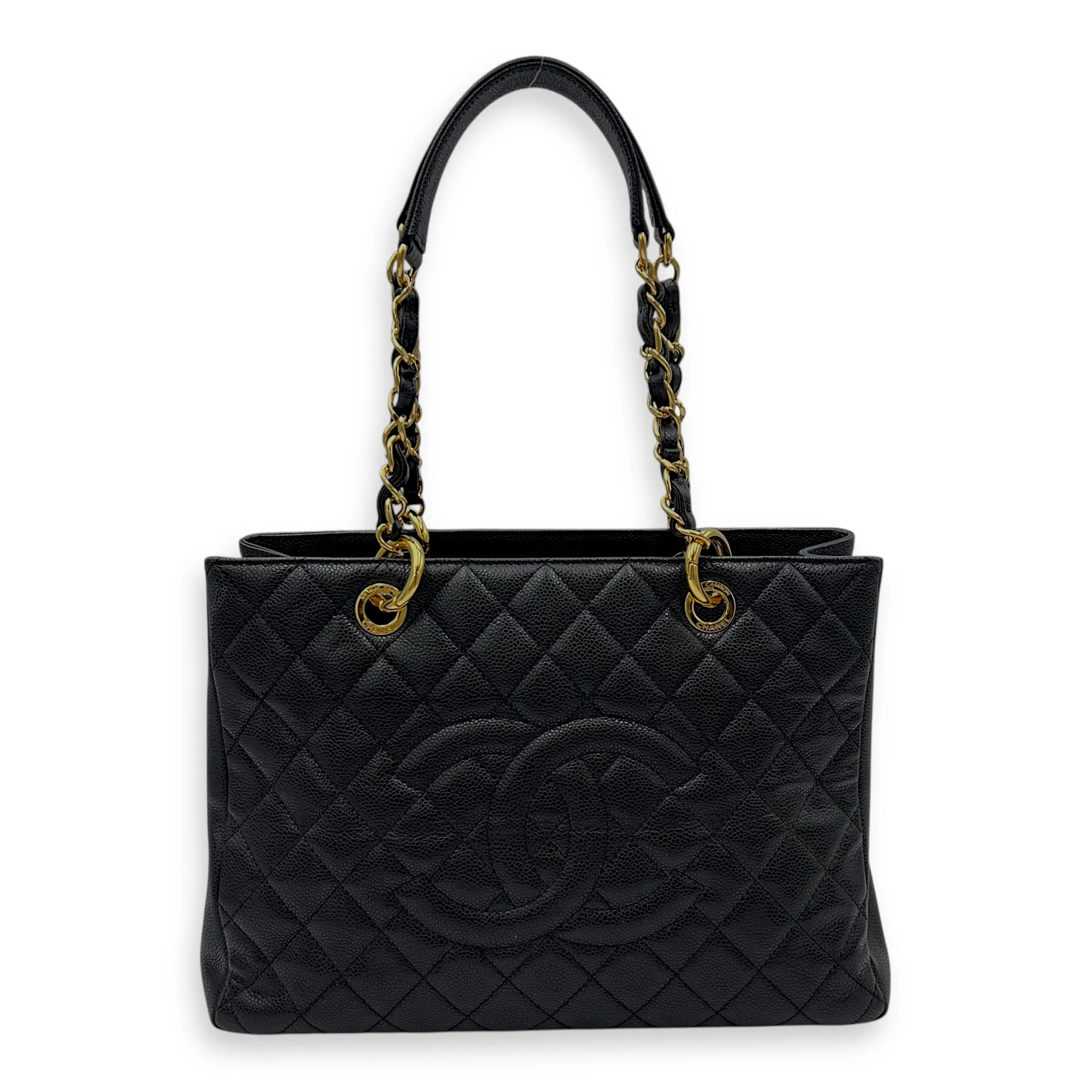 GST Tote Bag Black in Caviar Leather, Gold hardware