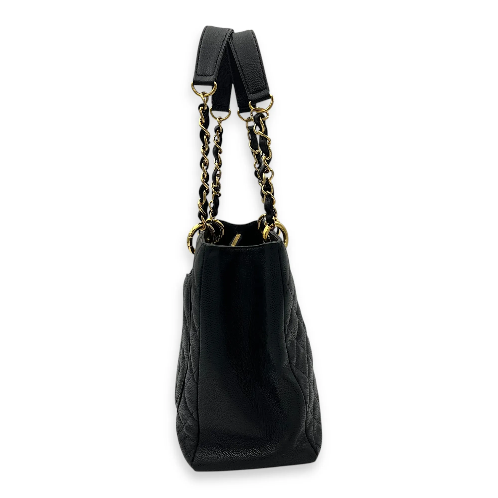 GST Tote Bag Black in Caviar Leather, Gold hardware