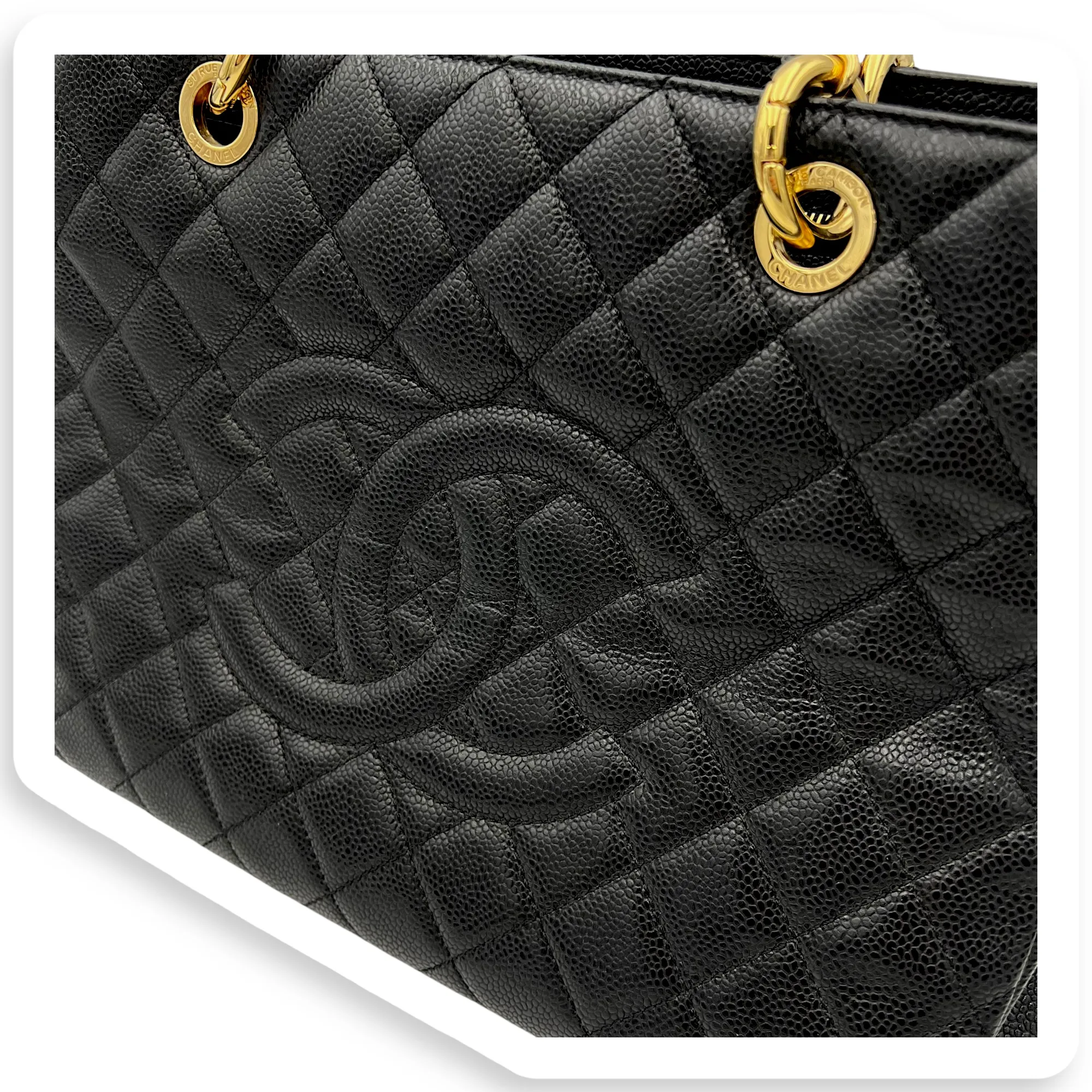 GST Tote Bag Black in Caviar Leather, Gold hardware