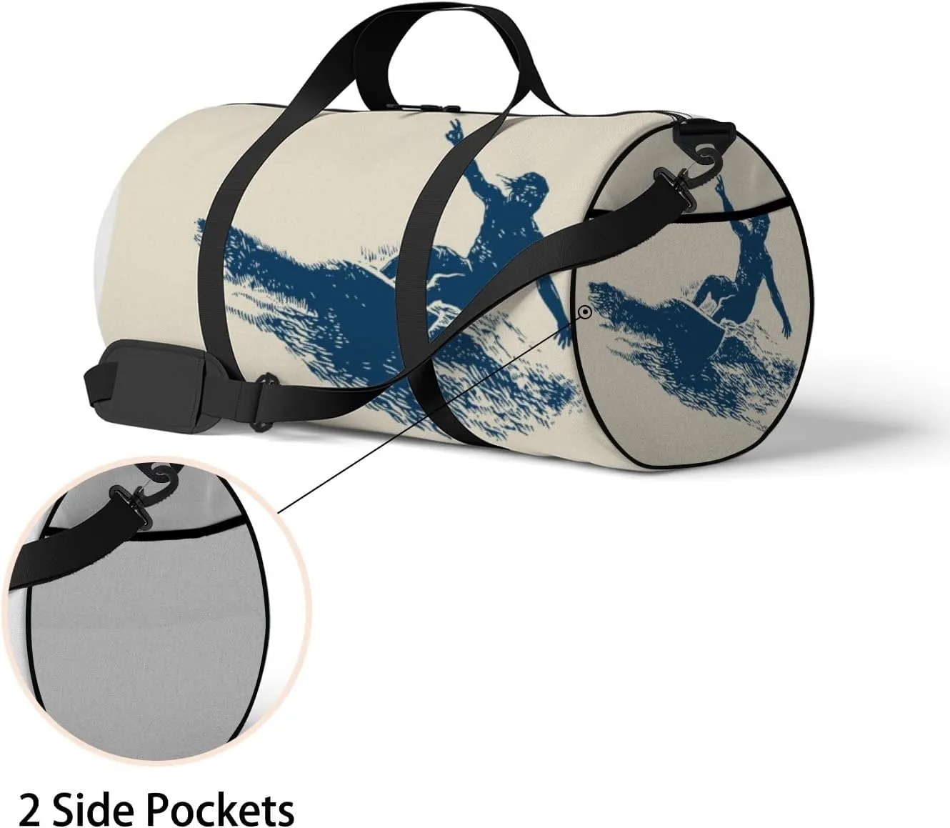 Gym Bag Sports Travel Bag Surfing Surfboard Weekender Bags with 2 Side Pocket Lightweight Waterproof Polyester Tote Bag for Swimming Yoga Women Men 9x17.6inch