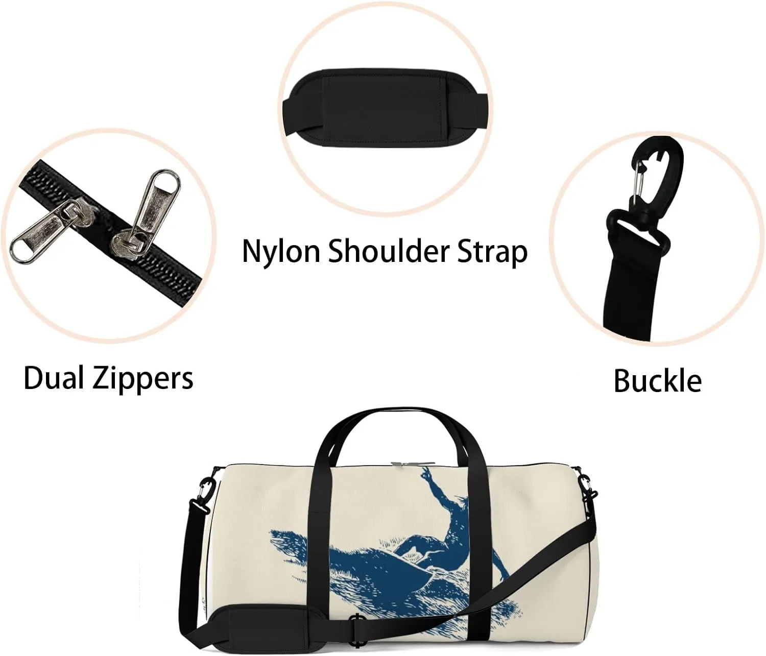 Gym Bag Sports Travel Bag Surfing Surfboard Weekender Bags with 2 Side Pocket Lightweight Waterproof Polyester Tote Bag for Swimming Yoga Women Men 9x17.6inch