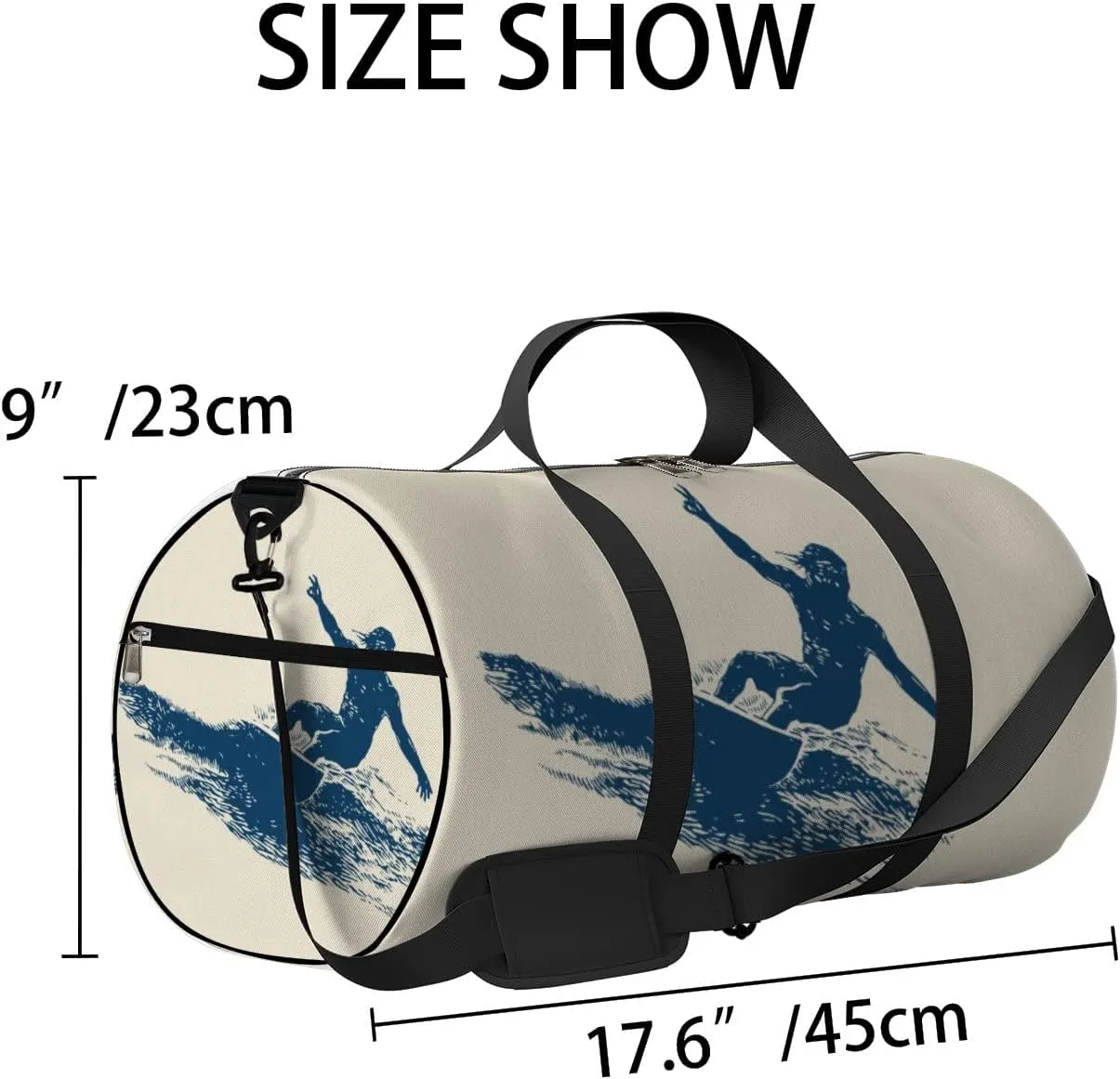 Gym Bag Sports Travel Bag Surfing Surfboard Weekender Bags with 2 Side Pocket Lightweight Waterproof Polyester Tote Bag for Swimming Yoga Women Men 9x17.6inch