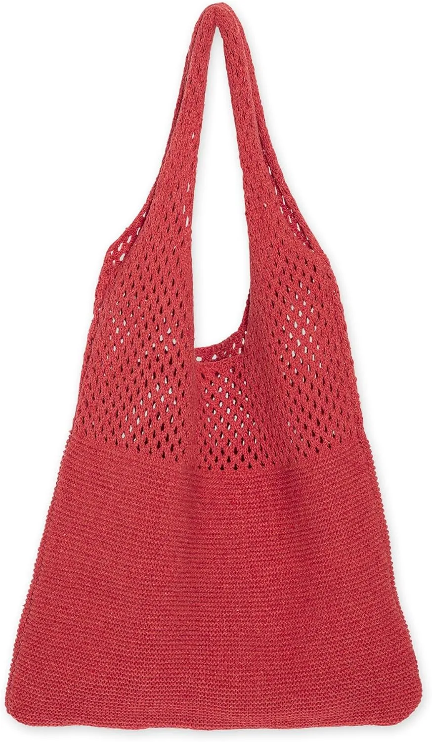 Hadley Wren Womens Knit Market Beach Tote Bag, Over Shoulder Vacation Handbag