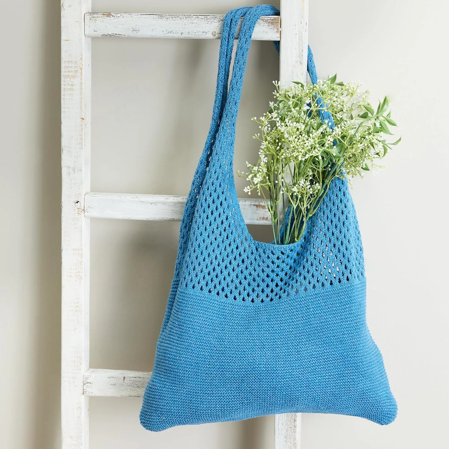 Hadley Wren Womens Knit Market Beach Tote Bag, Over Shoulder Vacation Handbag