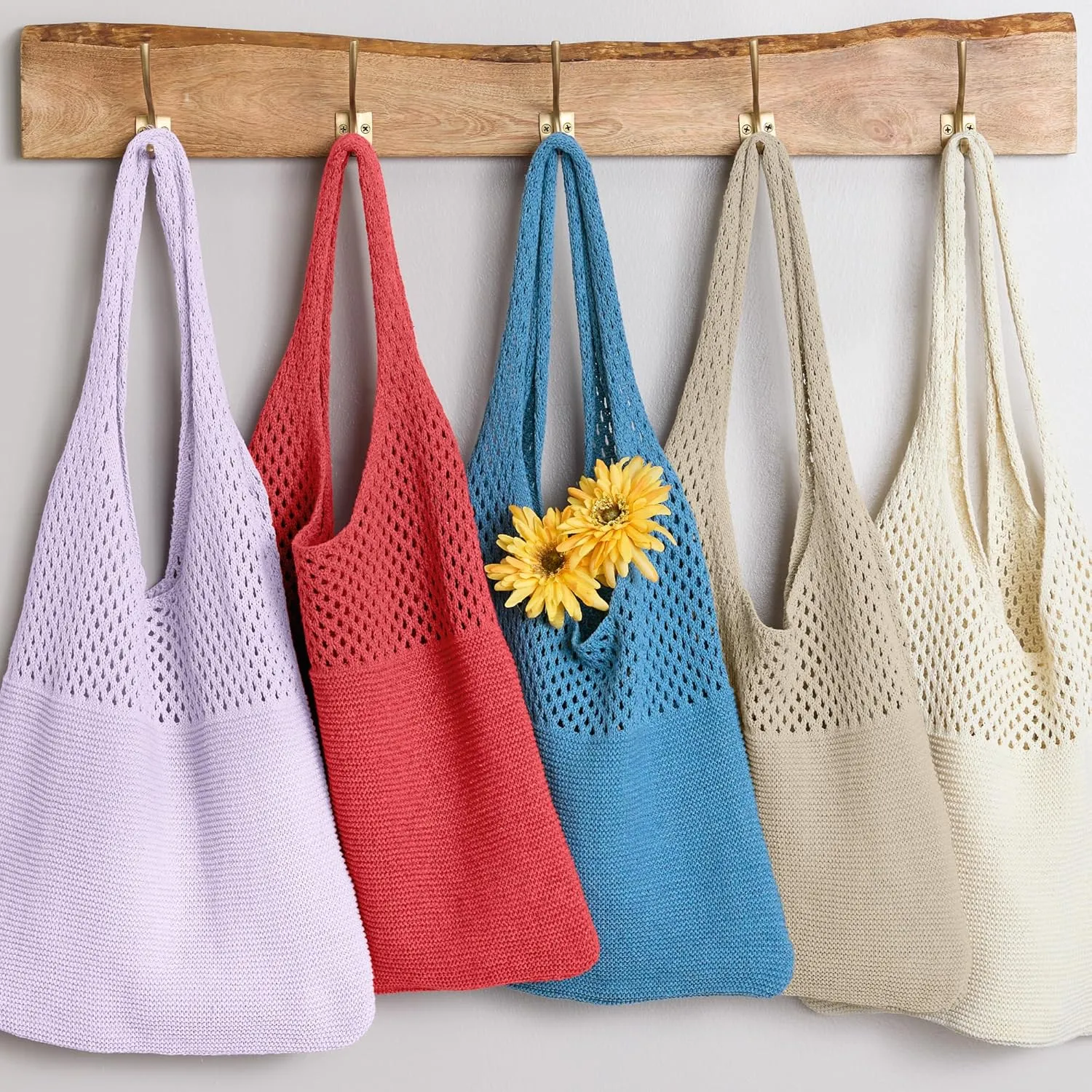 Hadley Wren Womens Knit Market Beach Tote Bag, Over Shoulder Vacation Handbag
