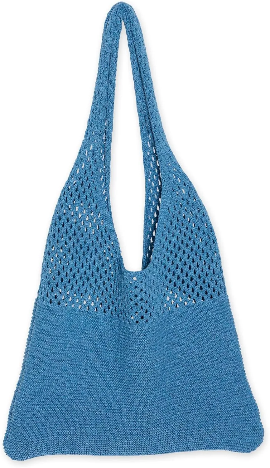 Hadley Wren Womens Knit Market Beach Tote Bag, Over Shoulder Vacation Handbag