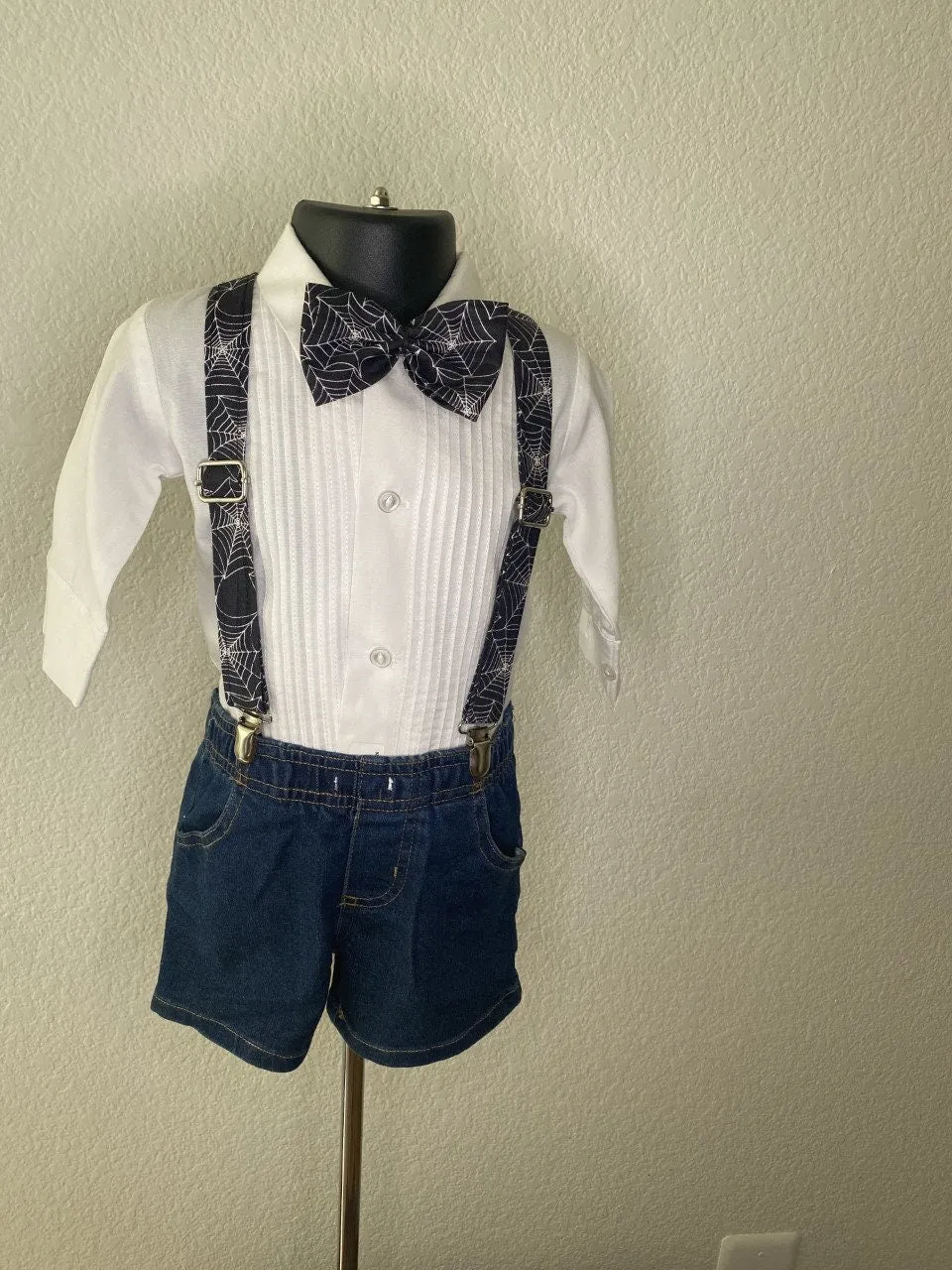 Halloween Black Spiderweb suspenders and bow tie / Infant, Toddler, Child, Teen, Adult, Big & Tall