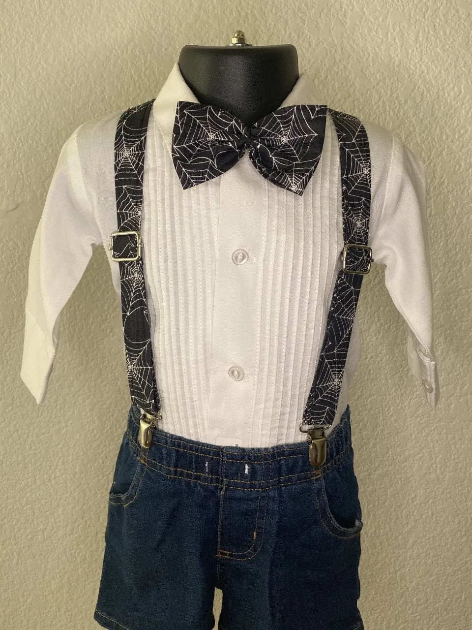 Halloween Black Spiderweb suspenders and bow tie / Infant, Toddler, Child, Teen, Adult, Big & Tall