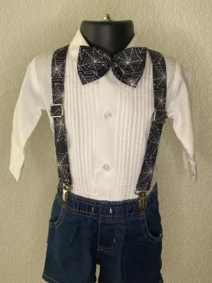 Halloween Black Spiderweb suspenders and bow tie / Infant, Toddler, Child, Teen, Adult, Big & Tall