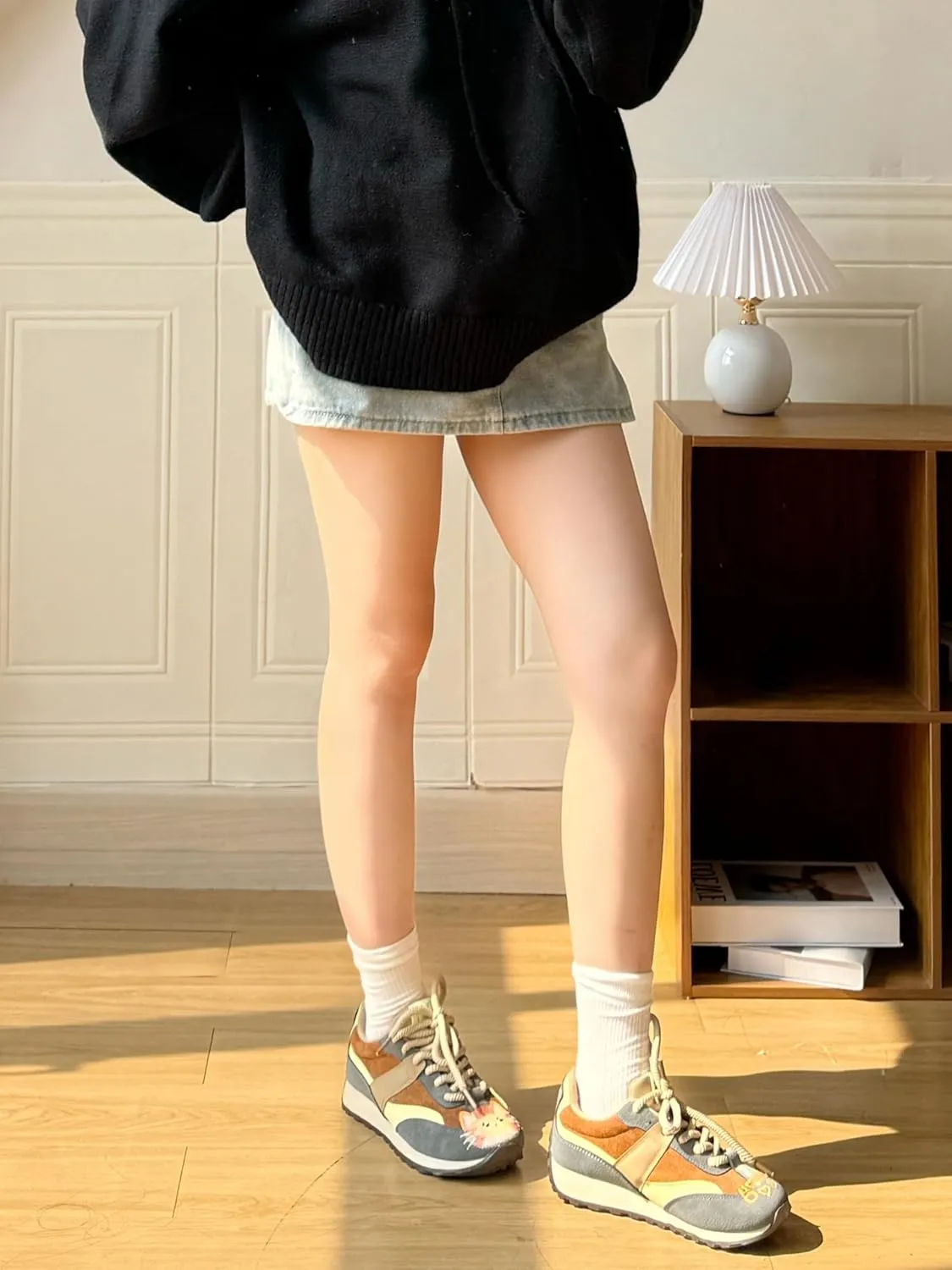 Hand-Painted Cat Design Fashion Sneakers, Platform Casual Walking Shoes, Retro Patchwork Style
