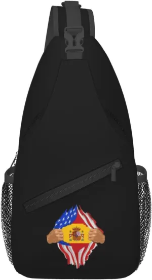 Hand Tear Flag Of Spain Crossbody Bags For Women Men Chest Backpack Gym Shoulder Bag Travel Outdoor Sports Casual Crossbody Bags
